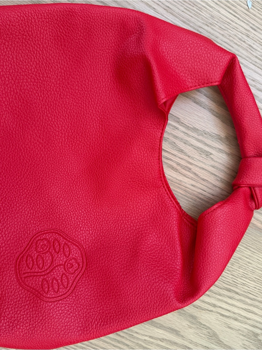 Red Pebbled Leather Knot Handle Tote